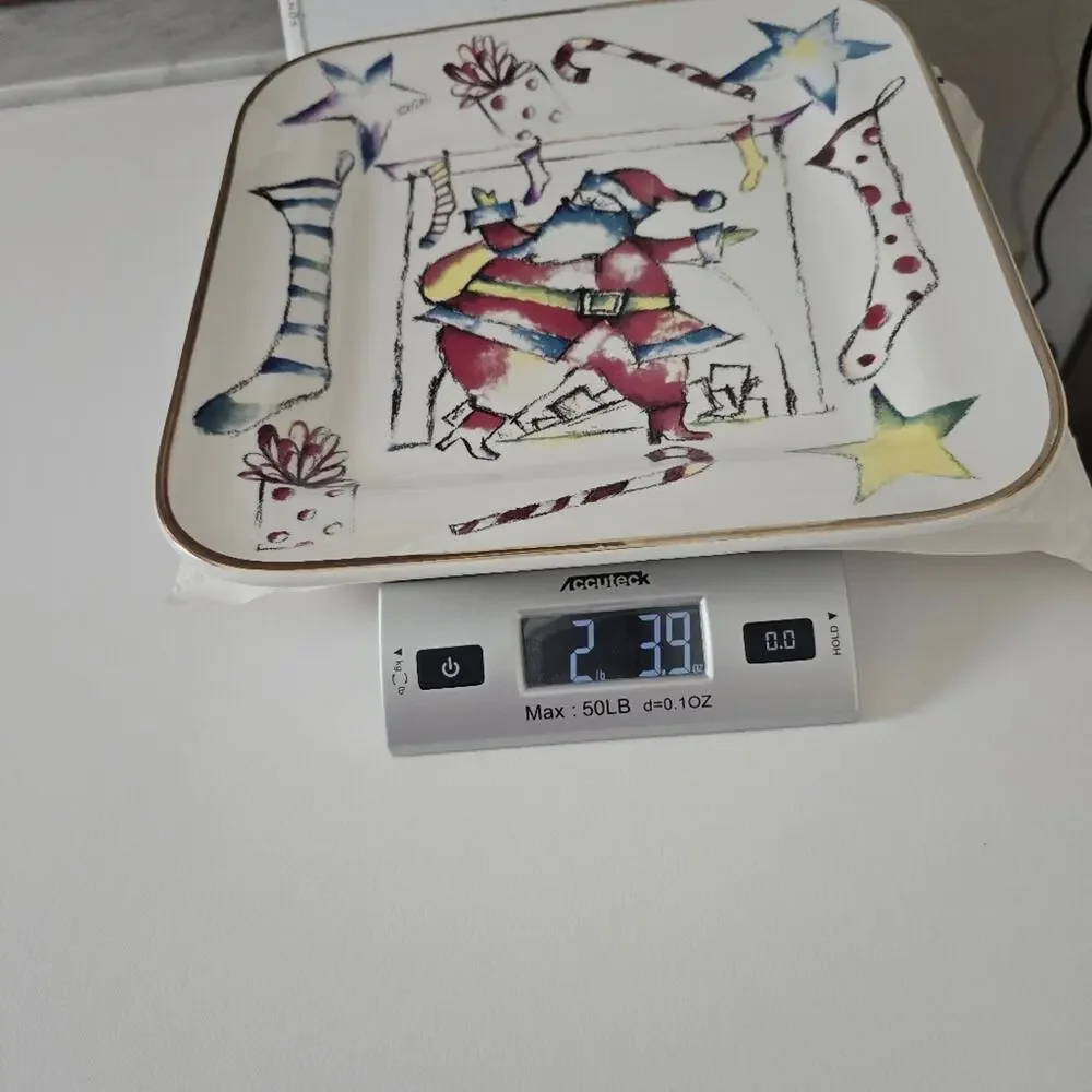 Rosanna Santa Magic Italy Square Christmas Plate Christmas Vintage Gold Rim